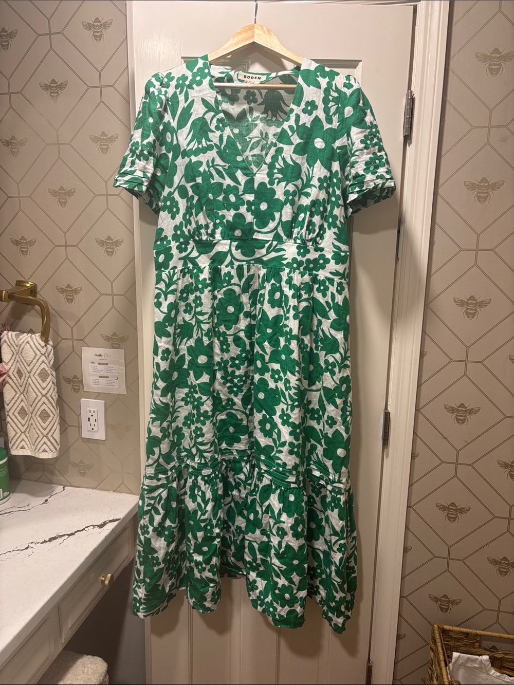 Boden Green and White Floral Maxi Dress